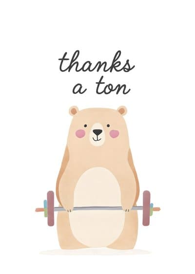 Funny Thank You Card Cute Bear Thanks a Ton