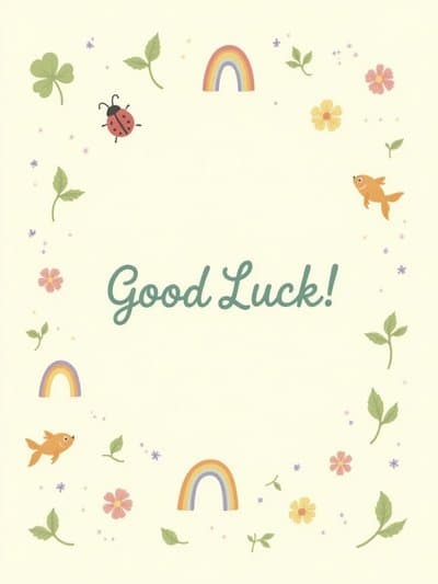 Good Luck Greeting Card with Rainbows and Flowers