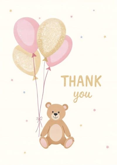 Thank You Greeting Card Cute Teddy Bear Balloons