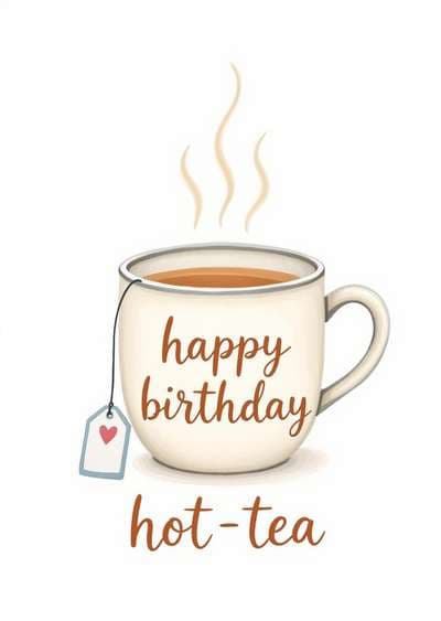 Funny Birthday Greeting Card with Cute Tea Mug Design