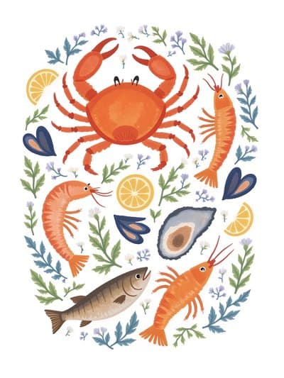 Seafood Lovers Greeting Card Modern Illustrated Ocean Design