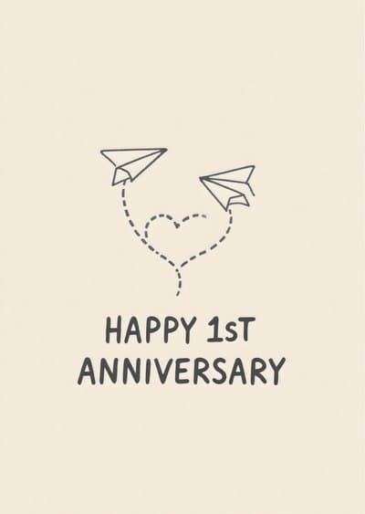 1st Anniversary Card Paper Airplane Heart Modern Design
