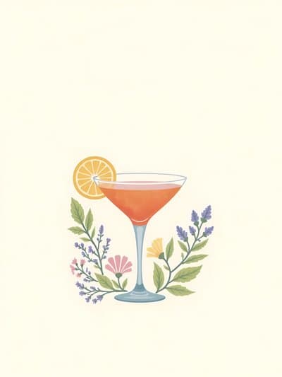 Cocktail Greeting Card with Floral Illustration