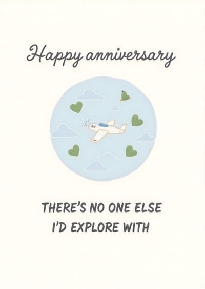 Anniversary Card Cute Airplane Travel Theme