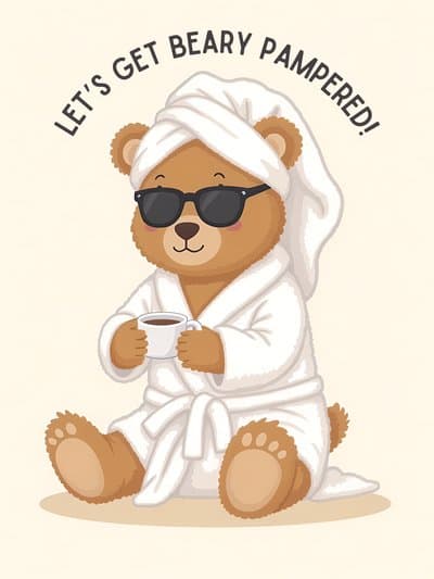 Funny Greeting Card Cute Bear Spa Lets Get Beary Pampered