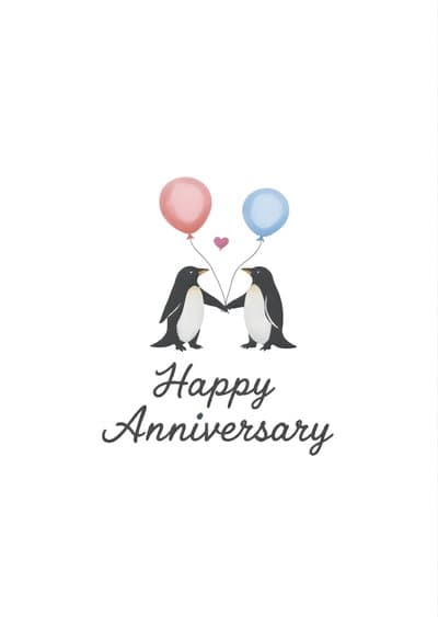 Anniversary Card with Penguins and Balloons