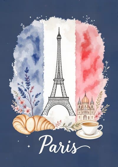 Paris Greeting Card Modern Eiffel Tower Illustration