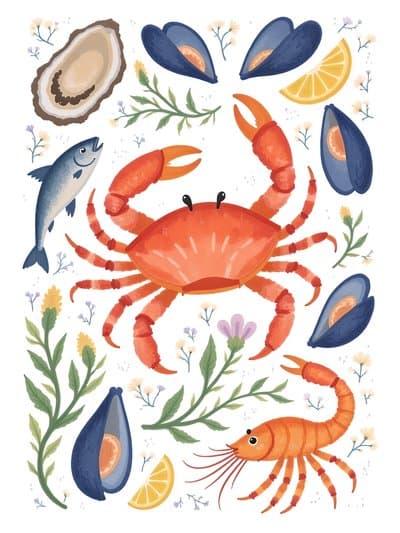 Seafood-Themed Greeting Card with Cute Crab Illustration