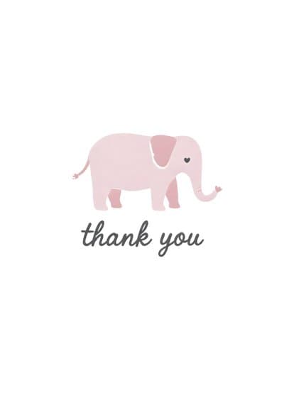 Thank You Card with Cute Pink Elephant Design
