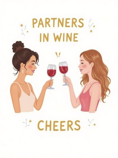 Funny Wine Greeting Card Cute Girls Cheers Illustration