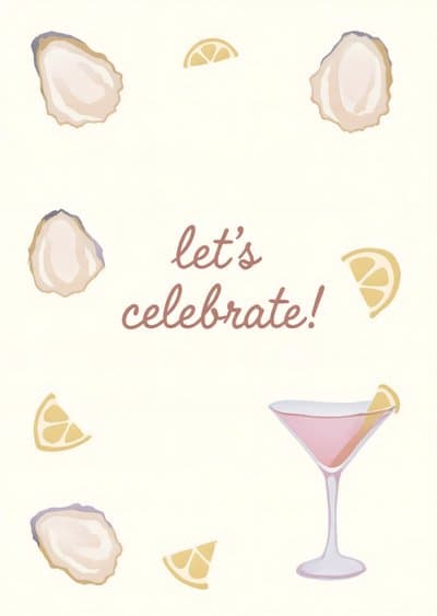 Funny Celebration Card with Martini and Oysters