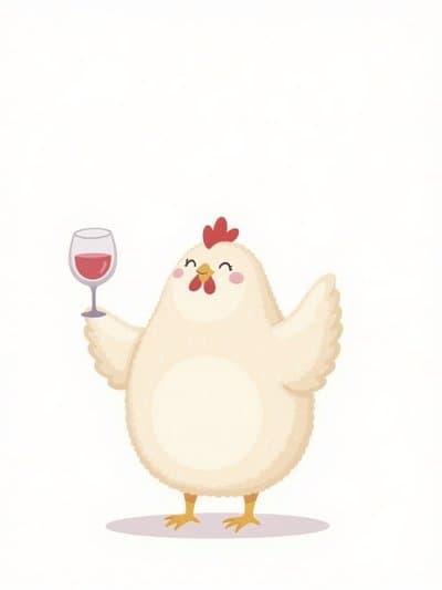 Funny Chicken Greeting Card with Wine Illustration