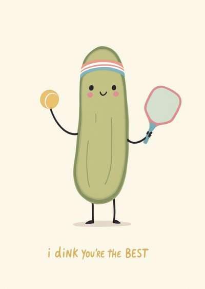 Funny Pickleball Greeting Card Cute Illustrated Design