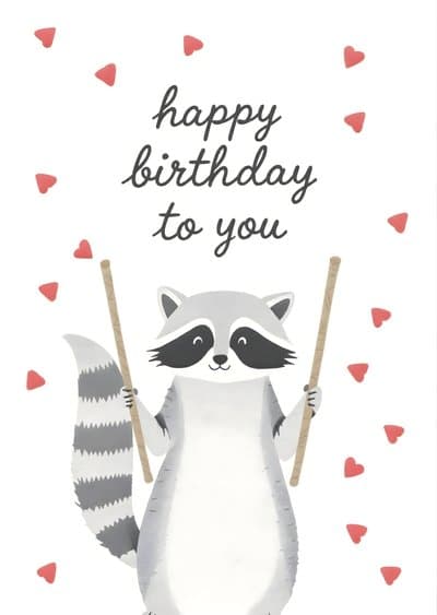 Funny Birthday Greeting Card Cute Raccoon Illustration
