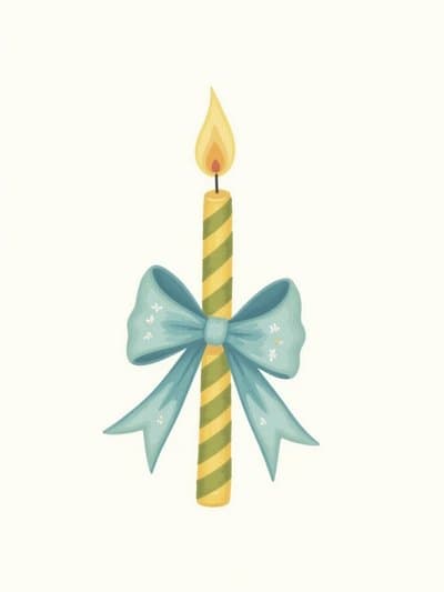 Birthday Card with Candle and Blue Bow Illustration