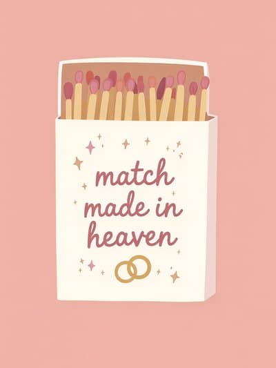 Match Made in Heaven Wedding Card Modern Illustrated Design