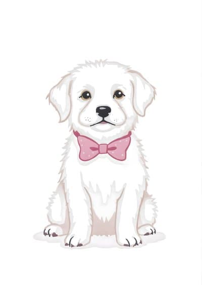 Cute Puppy Greeting Card with Pink Bowtie Illustration