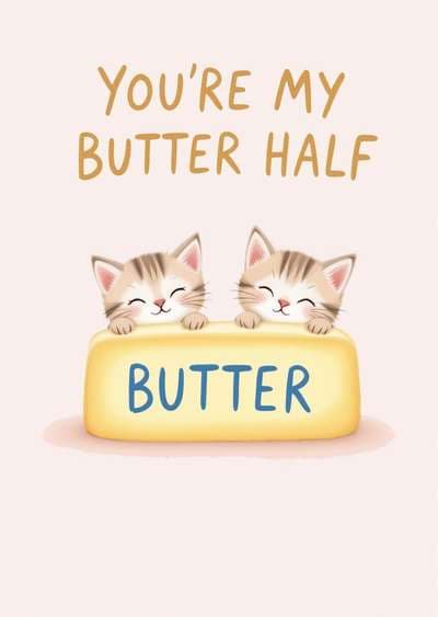 Funny Anniversary Card Cute Cat Butter Illustration