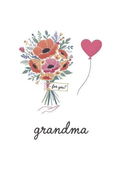 Birthday Card for Grandma with Floral and Heart Design