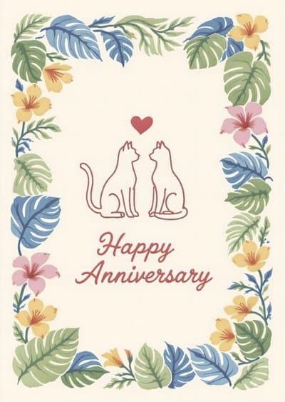 Anniversary Card Cats Floral Modern Design
