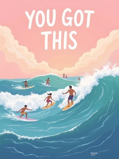 Motivational Greeting Card Surfing Scene Encouragement
