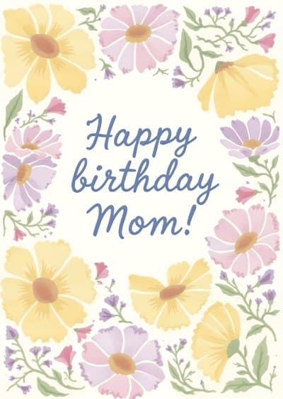 Birthday Card for Mom Hand-Illustrated Floral Design