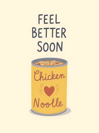 Feel Better Soon Card Illustrated Chicken Noodle Soup Design