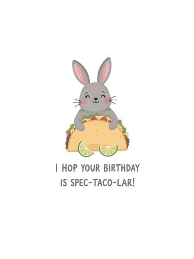 Funny Birthday Greeting Card with Taco Bunny Design