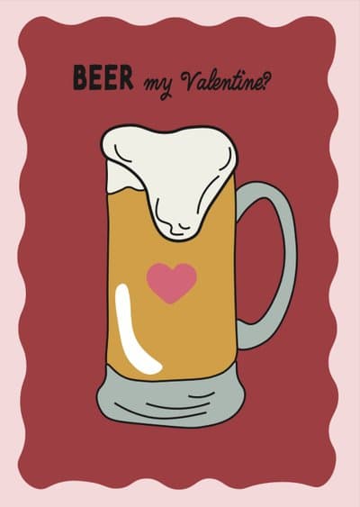Funny Valentine Greeting Card Beer Mug Illustration