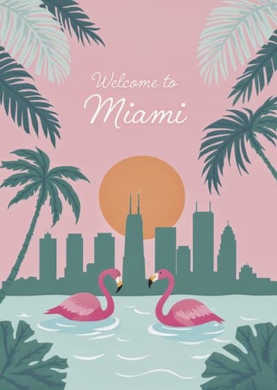 Miami Flamingo Greeting Card Modern Tropical Design