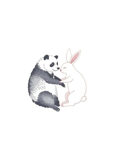 Cute Panda and Rabbit Greeting Card - Friendship Blooms