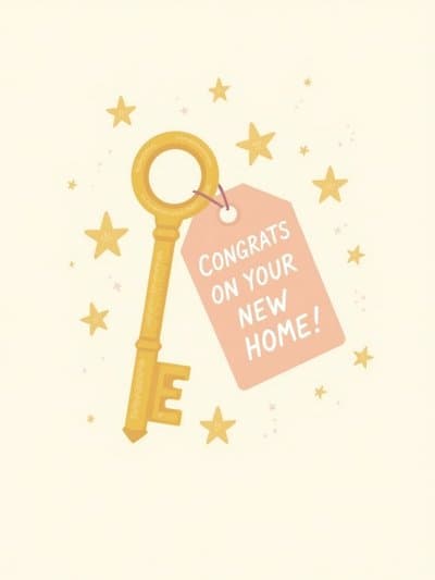 New Home Greeting Card Illustrated Key Design