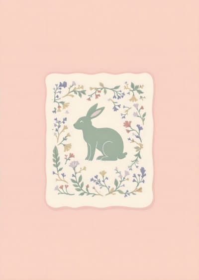 Bunny Greeting Card Floral Pastel Design