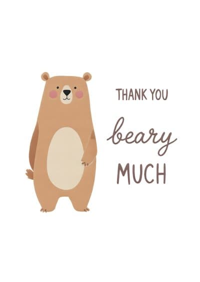 Thank You Greeting Card Cute Bear Illustration