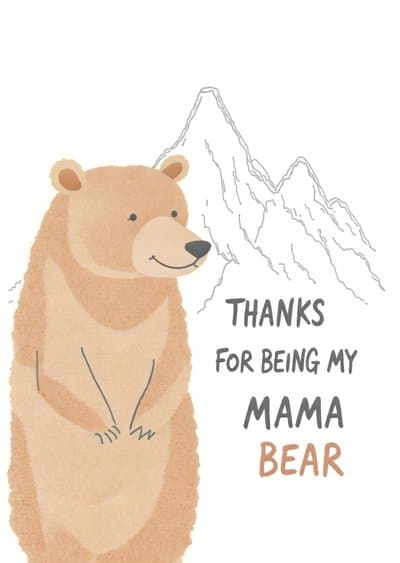 Funny Mothers Day Card Cute Mama Bear Illustration