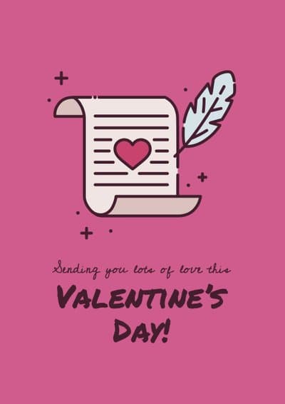 Valentines Day Card with Heart Scroll Illustration