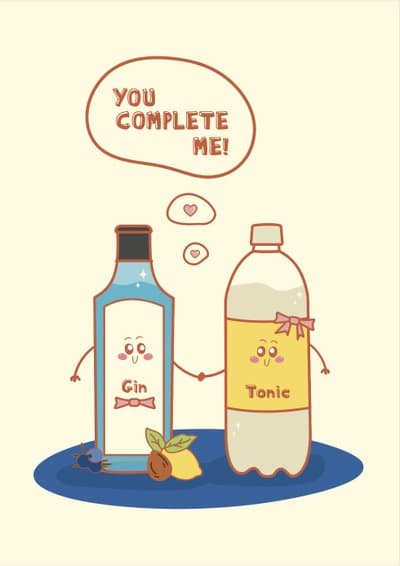 Funny Anniversary Card Gin and Tonic Illustration