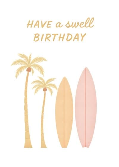 Surf Birthday Card with Palm Trees Modern Design