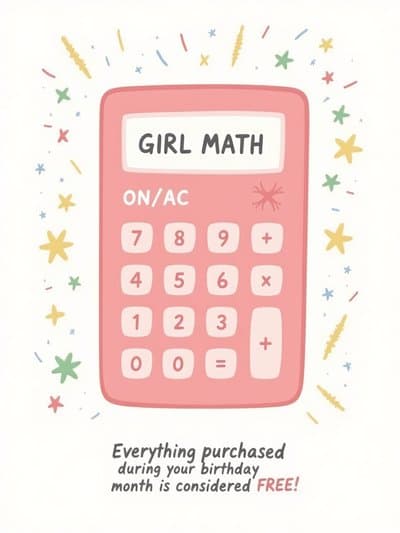 Funny Birthday Greeting Card Pink Calculator Design