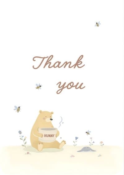 Thank You Greeting Card Cute Bear and Honey Design