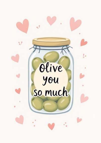 Funny Love Greeting Card Olive Pun Cute Illustrated Design