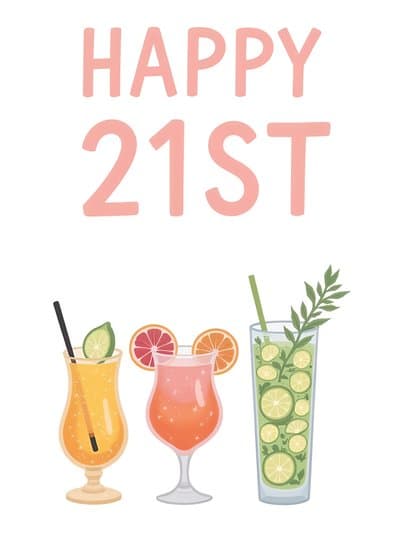 21st Birthday Card Cocktail Theme Fun