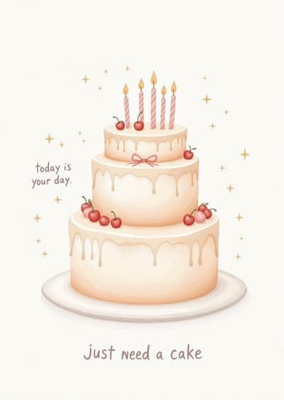 Funny Birthday Greeting Card with Cute Cake Design