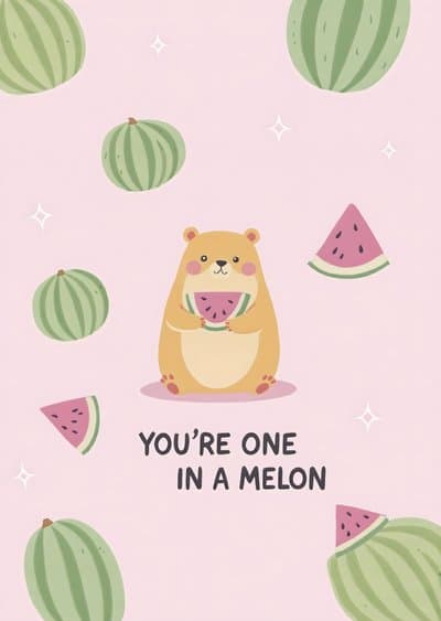 Funny Birthday Greeting Card Cute Watermelon Bear Design