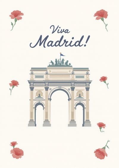 Madrid Greeting Card Arch Design Modern Travel Keepsake